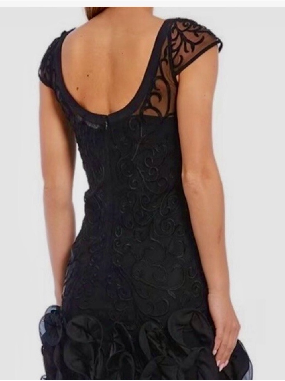 GUESS Womens Floral Lace Ruffled Hem Sheath Cocktail Dress Black Size 10